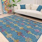 Alfa Rich 4x6 Moroccan Blue Washable Area Rugs for Living Room Bedroom Kitchen Decor Cotton Rug