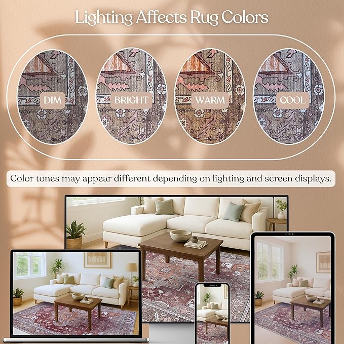 Washable Area Rug. Modern Farmhouse. Vintage. Turkish. Bohemian. Distressed. Oriental. Traditional. Rugs for Living Room. Dining. Bedroom. Office. Entryway. Foyer. (857RB, 2'5 x 9'8)