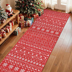 Lahome Christmas Runner Rug 2x8 for Hallway Red Non Slip Washable Runners for Kitchen Low Pile Carpet Moroccan Snowflake Throw Rug for Kitchen Entryway Laundry Narrow Space Xmas Holiday Decor