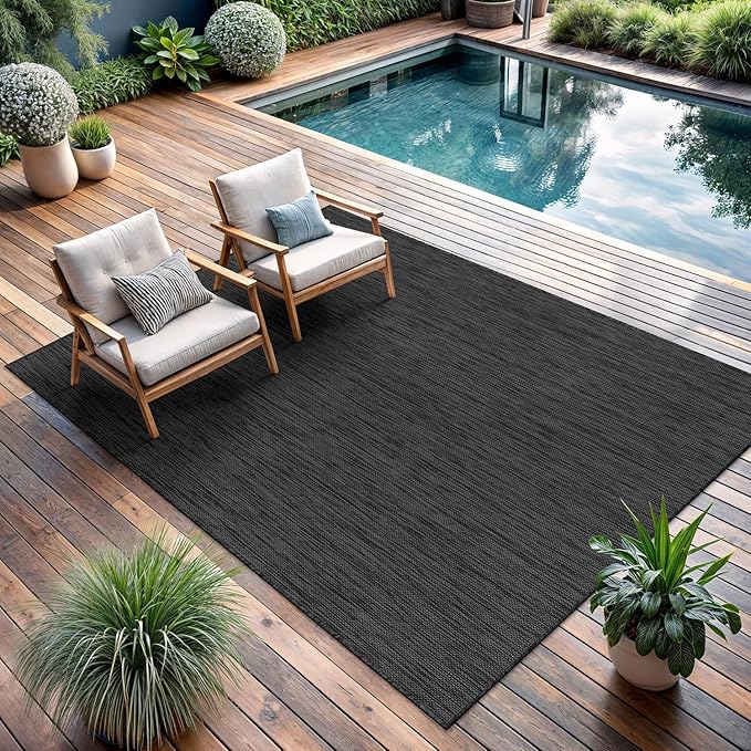 CAMILSON Outdoor Rug 6x9 Modern Area Rugs for Indoor and Outdoor Patios and Porches - Waterproof, Washable, Non-Shedding, Easy-to-Clean Outside Carpet (6 x 9, Solid - Dark Gray)