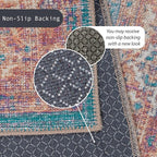 GLN Rugs Traditional Collection - Machine Washable Area Rug, Traditional Washable, Non Slip, Low Pile Chenille Rug, Living Room, Bedroom, Kitchen Rug (5' x 7' Terra/Green)