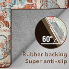 YJ.GWL Area Rugs for Living Room 6x9 Machine Washable Rugs, Non Slip Floral Vintage Rug Indoor Carpet, Stain Resistant Large Rug for Bedroom Dining Room, Copper Tan
