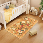 DUKINO 2x4 Rug for Entryway, Washable Kitchen Floral Runner Rug with Non Slip Backing, Low Pile Soft Boho Carpet for Kitchen, Hallway, Entryway, Laundry, Bedroom, Orange