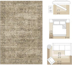 FMFUNCTEX 6x9 Washable Area Rug Brown Vintage Neutral Distressed Oriental Large Non Slip Carpet for Living Room Bedroom Soft Low Pile Indoor Mat Retro Throw Rug for Dining Room Kitchen Office Nursery