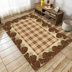 Cabin Pine Cones Area Rug 5x6ft for Living Room, Brown Buffalo Plaid Indoor Anti-Slip Large Area Rug Rustic Style Rugs for Bedroom, Lodge Living Rugs With Pine Cones, Throw Area Rug for Farmhouse