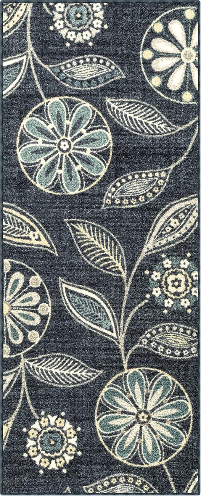Maples Rugs Reggie Floral Runner Rug - Made in USA - Washable, Non Slip Indoor Carpet for Kitchen, Hallway, and Laundry Room, 1'8 x 5, Persian Blue