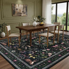 6x9 Area Rugs Living Room Rug: Vintage Washable Rug Floral Soft Carpet Indoor Floor Non-Slip Boho Stain Resistant Large Carpets for Bedroom Kids Nursery Dining Room Farmhouse Home Office Black/C02