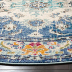 SAFAVIEH Monaco Collection Area Rug - 10' Round, Navy & Light Blue, Boho Chic Medallion Distressed Design, Non-Shedding & Easy Care, Ideal for High Traffic Areas in Living Room, Bedroom (MNC243N)