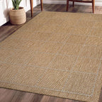 Beverly Rug Easy Jute Checkered Squared Rug 9x12 Washable Large Indoor Outdoor Area Rugs for Living Dining Room Patio Office Stain Resistant Non Shedding Casual Indoor Outside Carpet 9 x 12 Natural