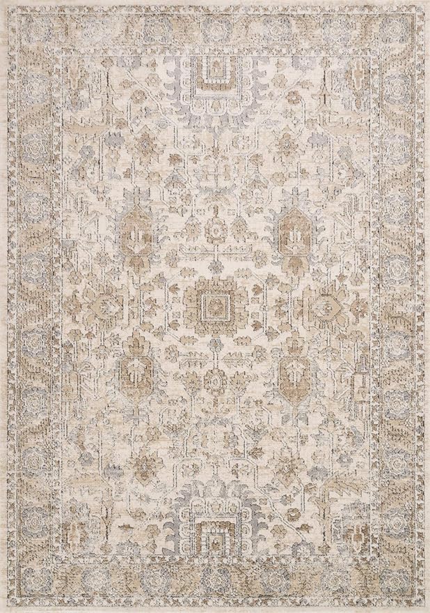 Loloi Teagan Collection TEA-03 Ivory/Sand 3'-4" x 5'-7" Accent Rug, Large, Soft Neutral Rug, High-Traffic for Living Room, Bedroom, Home Office, Dining Area