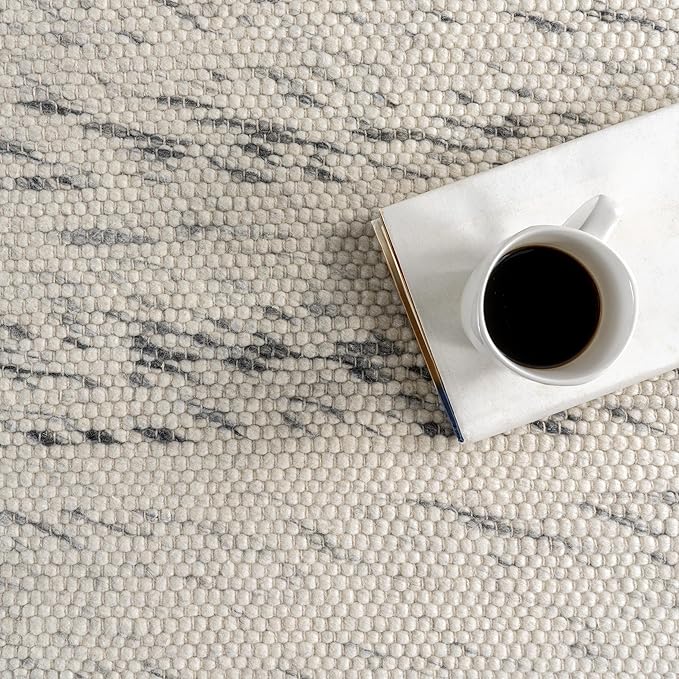 Rugs USA Santa Ynez Ivory/Grey, 9'6" x 13'6", Handmade, Marled, Wool & Cotton, Soft and Cozy, High Traffic, Stain Resistant, Easy Clean, Durable Area Rug for Bedroom, Living Room, Dining, Den, Foyer