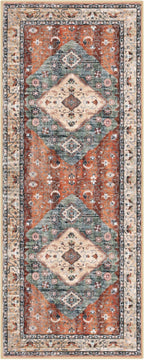 KOZYFLY Runners for Hallways 2.6x8 Ft Washable Kitchen Runner Rug Boho Runner Rug for Entryway Indoor Rust/Orange/Blue Printed Oriental Faux Wool Floor Carpet Runner for Bedroom Kitchen Hall