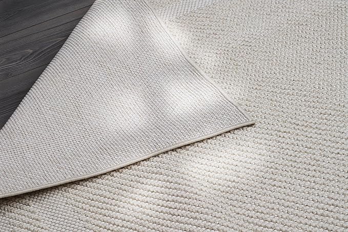 CAMILSON Micro Loop Rug 5x7 Modern Luxury Bordered Area Rugs Soft High and Low Pile Stain Resistant Easy-Cleaning Non-Shedding for Living Room Office Indoor Carpet (5 x 7 / White)