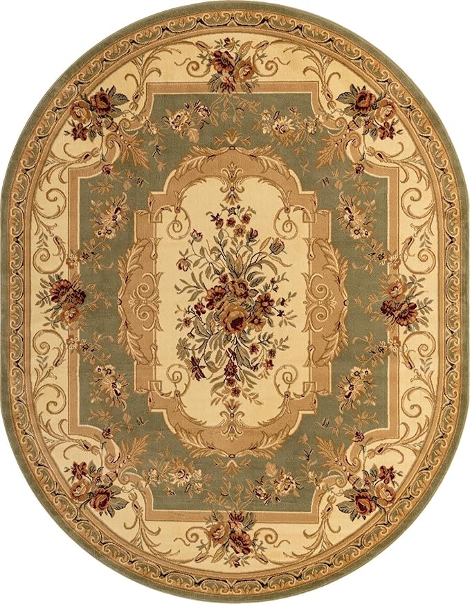 Unique Loom Versailles Collection Traditional Classic Floral Motif Area Rug (7' 11 x 10' 0 Oval, Green/Ivory)