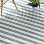 Home Conservatory Ladder Stripe Blue/Ivory Handwoven Wool 2.5 X 8 Feet, Blue/Ivory Stripe Pattern