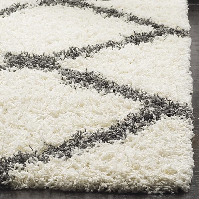 SAFAVIEH Dallas Shag Collection Area Rug - 10' x 14', Ivory & Dark Grey, Trellis Design, Non-Shedding & Easy Care, 1.5-inch Thick Ideal for High Traffic Areas in Living Room, Bedroom (SGD257H)