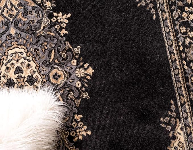 Unique Loom Reza Collection Traditional Persian Style Area Rug, 7 x 10 ft, Black/Beige
