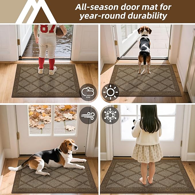 COSY HOMEER Non-Slip Door Mat 36"x60", Entryway Rugs Low Profile Absorbent Dirt Trapper Doormat for Front Entrance, Washable Polypropylene Entry Mat (Brown)