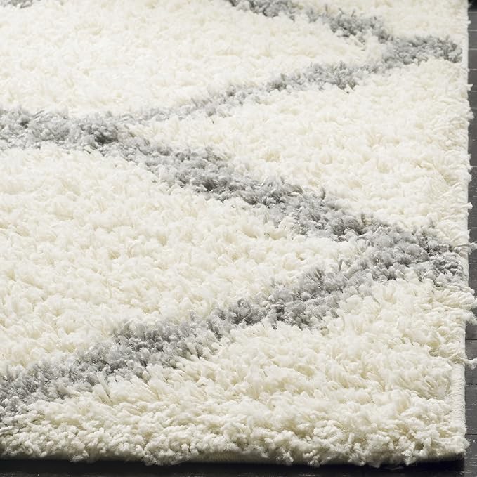 SAFAVIEH Dallas Shag Collection X-Large Area Rug - 11' x 15', Ivory & Grey, Trellis Design, Non-Shedding & Easy Care, 1.5-inch Thick Ideal for High Traffic Areas in Living Room, Bedroom (SGD257F)