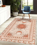 Ambesonne Sun and Moon Decorative Rug, Bohemian Artwork Design of Crescent Solar Ornament Esoteric Stars Ornaments, Quality Carpet for Bedroom Dorm and Living Room, 5' 1" X 7' 5", Burnt Sienna