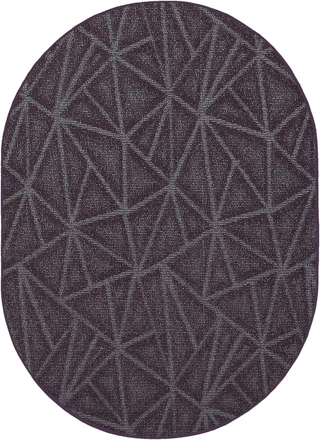 Furnish my Place Geometrical Pattern Indoor/Outdoor Refine Purple Rug, Abstract Area Rug, Doorway Mat, Contemporary Rug for Living Room, Entryway, Made in USA - 2' x 6' Oval