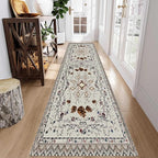 Floral Runner Rug, 2.6x7ft, Bohemian Vintage Distressed Floral Pineal Rug for Kitchen, Non-Slip No Shedding, Soft Low Pile Indoor Room Grey Rug for Laundry, Washable Rug for Hallway Bathroom