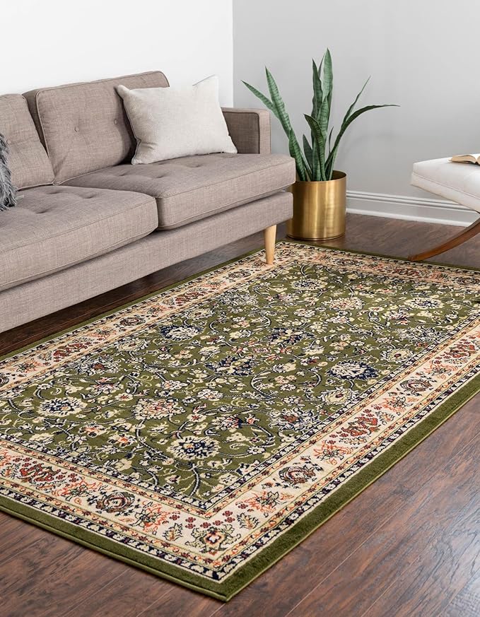 Rugs.com Yasmin Collection Rug – 5' x 8' Green Medium Rug Perfect for Bedrooms, Dining Rooms, Living Rooms