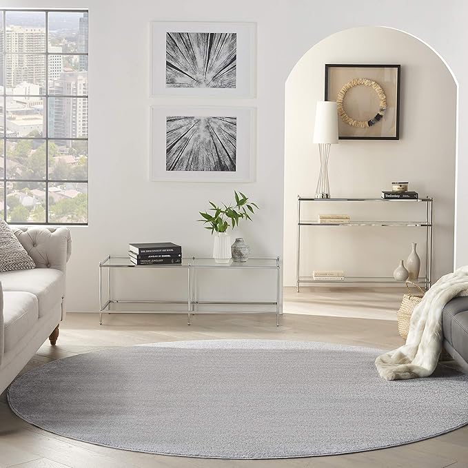 Nourison Home Nourison Essentials Silver Grey 10' x Round Area Rug - Easy Clean, Non Shedding, Bed Room, Living Room, Dining Room, Kitchen (10' x Round)