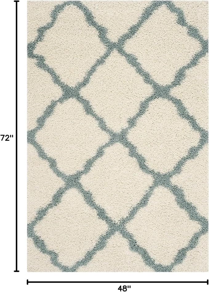 SAFAVIEH Dallas Shag Collection Accent Rug - 4' x 6', Ivory & Light Blue, Trellis Design, Non-Shedding & Easy Care, 1.5-inch Thick Ideal for High Traffic Areas in Foyer, Living Room, Bedroom (SGD257J)