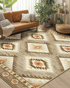 Area Rug 6x9 Rug Machine Washable Non-Slip Low Pile Print Pattern Western Rug for Living Room Bedroom Entryway Tribal Series -Cream/Camel