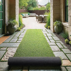 Ottomanson 2'7" x 49' Artificial Faux Grass Rug - Realistic Turf with UV Protection - Perforated for Easy Drainage - Durable, Hose-Off Synthetic Lawn Carpet for Indoor & Outdoor Use, Green