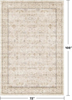 Washable Ivory 6x9 Living Room Rug, Non Slip Dinning Rugs for Under Table, Low Pile Neutral Farmhouse Retro Foldable Carpet for Bedroom, Office