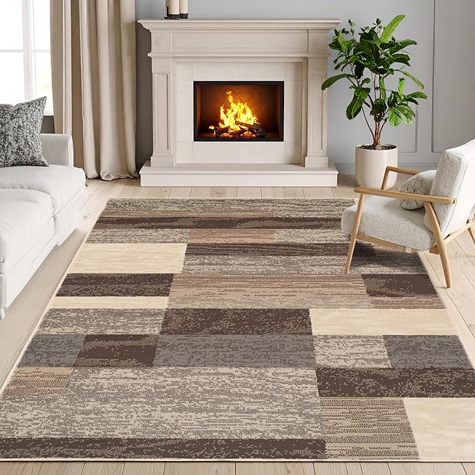 Superior Indoor Area Rug, Jute Backing, Plush Modern Rugs for Entryway, Kitchen Floors, Office Floor Cover, Color Block Rugs, Rockwood Collection, 6' x 9', Slate