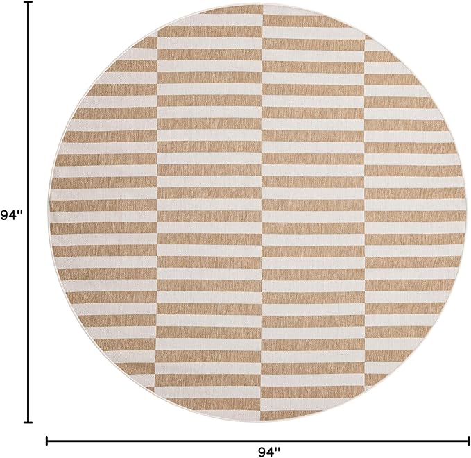 Unique Loom Outdoor Striped Collection Area Rug - Striped (7' 10" Round Taupe/Ivory)