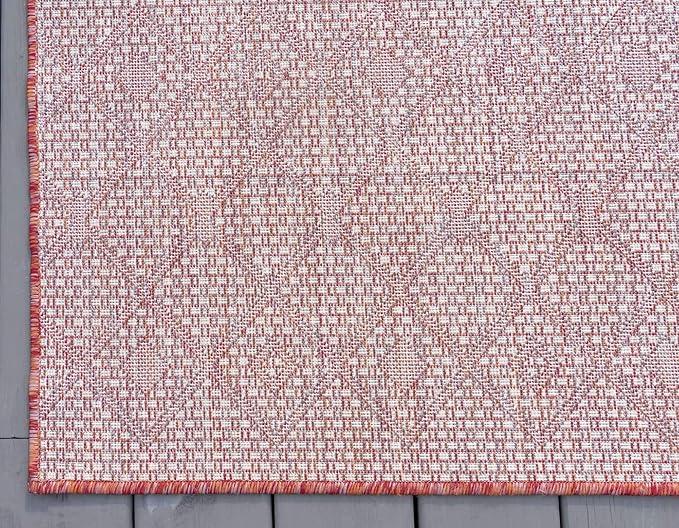 Unique Loom Outdoor Trellis Collection Area Rug - Tribal Trellis (9' x 12' Rectangle, Rust Red/ Ivory)