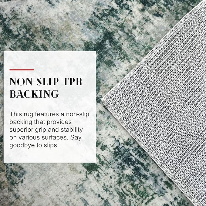 Modern Abstract Small Area Rug Indoor, Grey Green 3x5 Washable Rug Non-Slip Soft Entryway Rug Kitchen Mats Thin Print Faux Wool Floor Carpet Colorful Throw Rugs for Entrance Bedroom