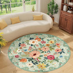DUKINO Floral Round Rug, 6ft Washable Circle Rug, Non Slip Indoor Low Pile Circle Rug, Soft Small Boho Design Carpet for Bedroom, Entryway, Living Room, Dining Room, Green