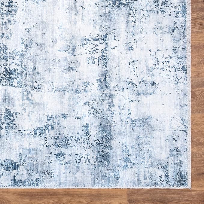Bloom Rugs Caria Washable Non-Slip 5x7 Rug - Blue/Gray Modern Abstract Area Rug for Living Room, Bedroom, Dining Room, and Kitchen - Exact Size: 5' x 7'