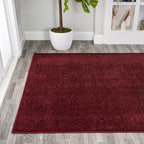 Eyely UES100Q-9 Supersoft Haze Solid Low-Pile Indoor Area Rug Casual;Contemporary;Solid;Traditional, Bedroom, Kitchen, Living Room, Easy-Cleaning, Non-Shedding, 9 X 12, Dark Red