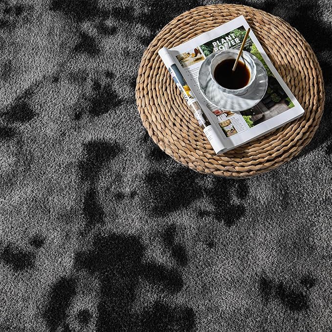 Area Rugs for Living Room Bedroom, 4 x 6 Ft Non-Slip Tie-Dyed Modern Area Rug, Soft Thickened Memory Foam Rug, Comfy Minimalist Indoor Carpet for Boys Girls Room Nursery Dorm Home Decor, Dark Grey