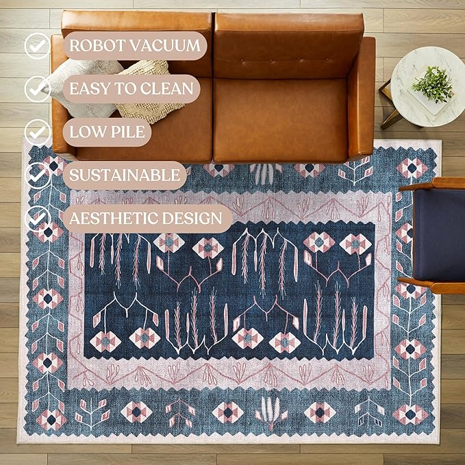 Washable Area Rug. Modern Farmhouse. Vintage. Turkish. Bohemian. Distressed. Oriental. Traditional. Rugs for Living Room. Dining. Bedroom. Office. Entryway. Foyer. (862CN, 2'5" x 6'5")
