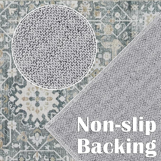 jinchan Area Rug 4x6 Washable Bedroom Rug Vintage Distressed Gray Multi Floral Floor Cover Indoor Mat Retro Carpet Living Room Kitchen Office Farmhouse Grey