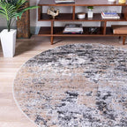 Rugs.com Leipzig Collection Round Rug – 6 Ft Round Beige Low-Pile Rug Perfect for Kitchens, Dining Rooms