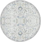 jinchan Kalen Round Rug 7ft Area Rug Washable Vintage Indoor Retro Floor Cover Distressed Floral 7' Round Circle Boho Non Slip Thin Carpet for Living Room Dining Room Bedroom Kitchen Blue