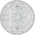 jinchan Kalen Round Rug 5ft Area Rug Entryway Washable Vintage Indoor Retro Floor Cover Distressed Floral 5' Round Circle Boho Non Slip Thin Carpet for Kitchen Bedroom Living Room Dining Room Blue