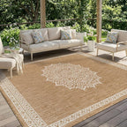 CAMILSON Outdoor Rug 10x14 Medallion Natural Modern Large Area Rugs for Indoor and Outdoor Patios Kitchen and Hallway Mats Washable Porch Deck Outside Carpet (Medallion Natural 10 x 14)