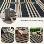 Lahome Striped Easy Jute Rugs for Living Room, 6x9 Washable Indoor Outdoor Patio Rug, Neutral Thin Non Slip Non Shedding Black Dining Room Carpet for Under Table Mudroom Classroom