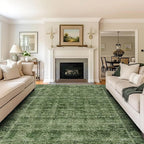 10x14 Washable Area Rug Green Vintage Rug for Living Room Bedroom Low Pile Soft Non-Slip Boho Rug for Under Table Boho Distressed Retro Carpet for Bedroom Dining Room