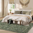 9x12 Area Rug for Living Room, Soft Large Rugs Green Washable Carpet, Indoor Vintage Rugs for Bedroom Dining Room Office, Rubber Backed Non Slip Low Pile Mat, Dark Olive Green