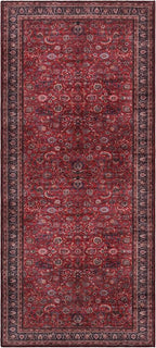 GLN Rugs Traditional Collection - Machine Washable Area Rug, Traditional Washable, Non Slip, Low Pile Chenille Rug, Living Room, Bedroom, Kitchen Rug (2'6" x 7' Dark Red)